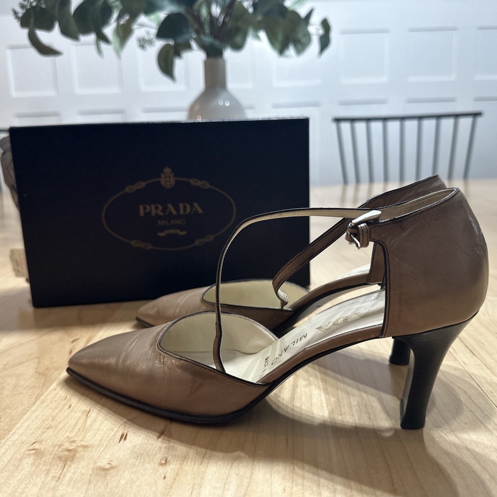 PRADA Women Leather MaryJane Vtg BOX Pump Size8.5 38.5 Calzature Donna In Pelle